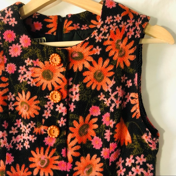 VINTAGE 1960s Vivid Hanae Mori Designer Mod A-Line GoGo Shift Dress XS S - Picture 6 of 13